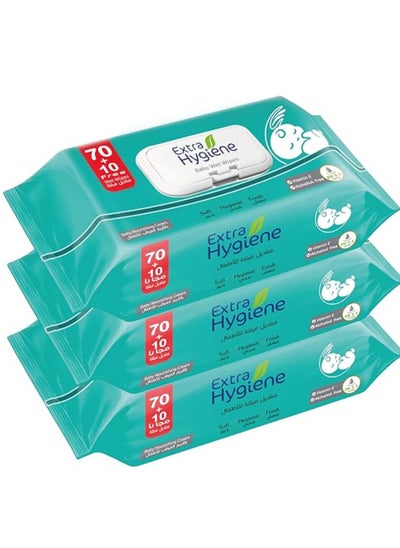 Buy Extra Hygiene Wipes Baby nourishing cream 70+10 Wet Wipes 3 Pcs in Egypt