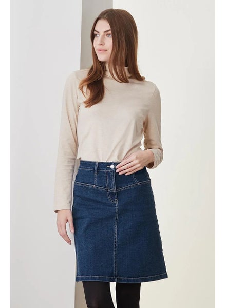 Buy Women Solid Denim Mini Skirt, Navy in UAE