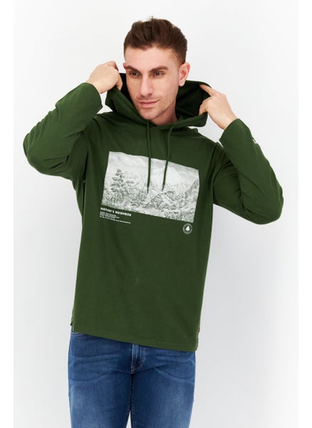 Buy Men Hooded Graphic Long Sleeve Sweatshirt, Green in Saudi Arabia