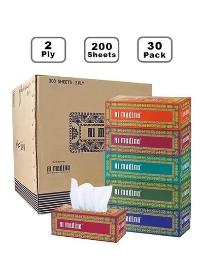 Buy Facial Tissue White 2 Ply x 200 Sheets Pack Of 30 in UAE