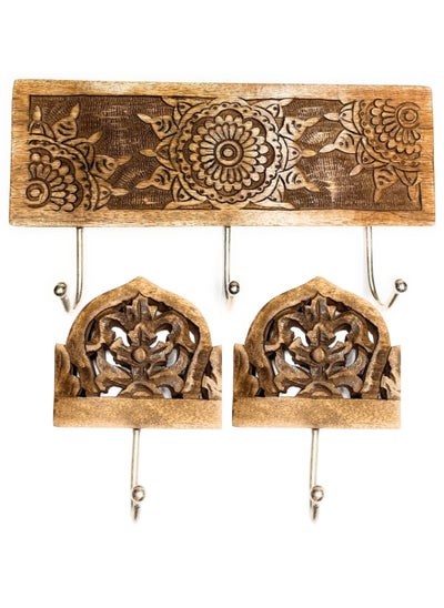 Buy Rustic Bamboo & Wood Wall-Mounted Hook Hanger Decor - Set of 3 Key Holder, Heavy Coat Hanger for Clothes - Entryway & Home Decor Hooks in UAE