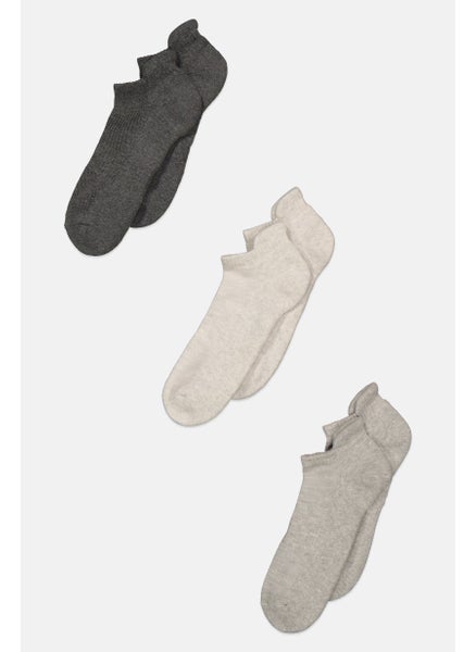 Buy Men 3 Pairs Solid  Ankle Socks, Grey/Light Grey/Dark Grey in UAE