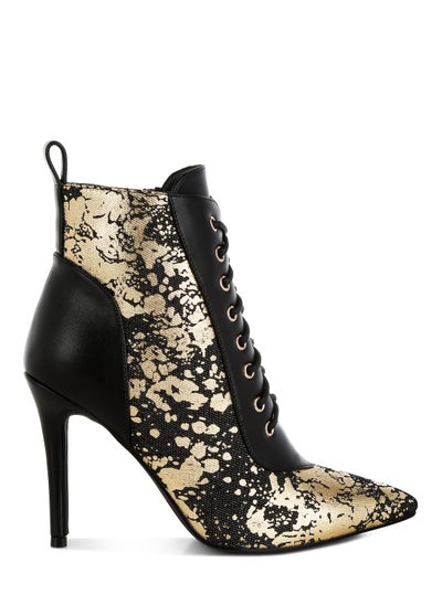 اشتري Black Abstract Pattern Lace-Up Ankle Boots في الامارات