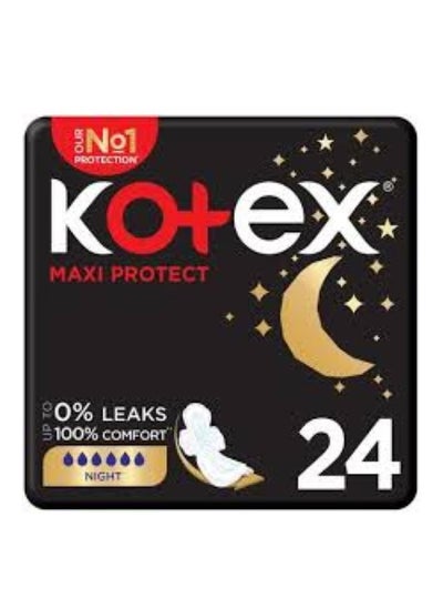 اشتري Kotex Maxi Protect Overnight Protection Sanitary Pads with Wings, 24 Pads في الامارات