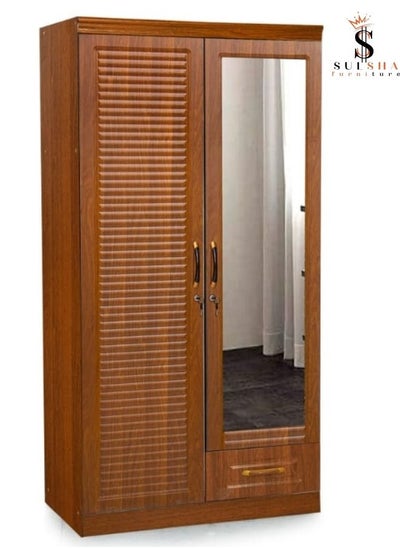 Buy 2 Door Wooden Wardrobe Cabinet Cupboard Engineered Wood Perfect Modern Stylish Heavy Duty With Mirror in UAE