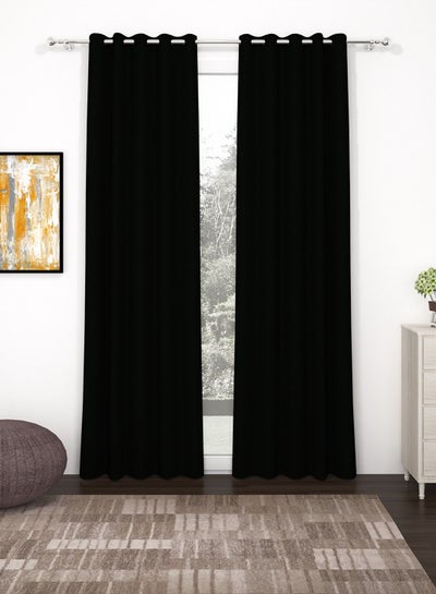 اشتري Story@Home Blackout Curtain, Superior Faux Silk Plain Solid 2 Piece Door Curtains,7 Feet, Black في الامارات