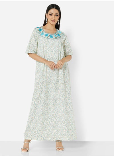 Buy FLORAL PRINTED JALABIYA WITH UNIQUE THREAD EMBROIDERY in Saudi Arabia