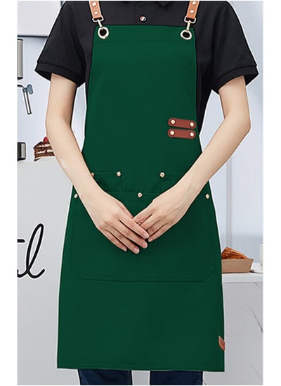 Buy Adjustable Double Shoulder Chef Apron Waterproof and Oilproof Kitchen Apron Dark Green in Saudi Arabia