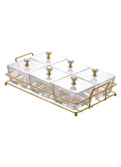 Buy Shuer Compartmented Glass Dried Fruit Plate Snack Plate, 6 Pack with Lid + 2 Shelves in Saudi Arabia