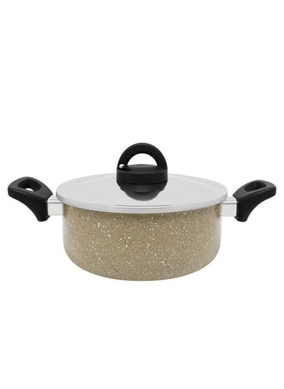 Buy Non-Stick Aluminum Cooking Pot With Aluminuum Lid With Heat Resistant Handle Dark Green/Black/Silver in Saudi Arabia