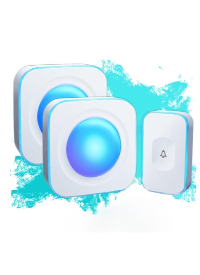 Buy Wireless Doorbells for Home Battery Operated Doorbell at 1200 Feet, Mini Waterproof Doorbell with Flashing Light 36 Melodies 4 Volume Levels, 2 Portable Receivers & 1 Touch Button (White) in Saudi Arabia