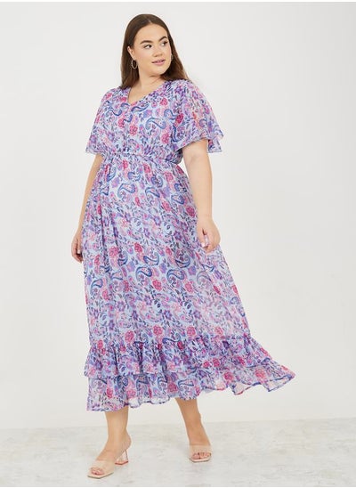 Buy Plus Lurex Paisley Print Ruffle Detail Maxi Dress in Saudi Arabia