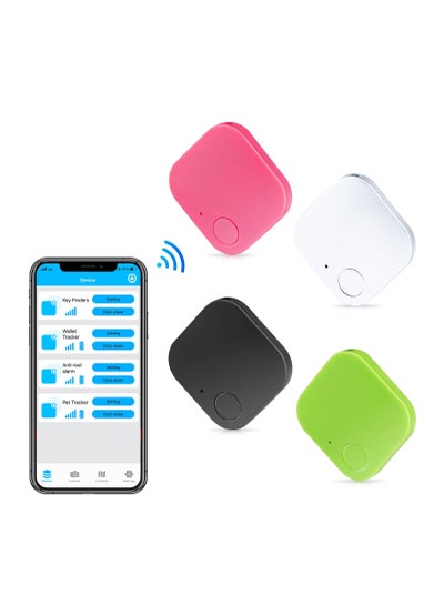 اشتري 4 Pack Bluetooth Key Finder Locator, Mini Anti Lost Item Finder Tag Key Tracker Alarm For Pet, Key, Wallet, Luggage, Compatible With Ios And Android, with Key Ring(White, Black, Green, Pink, Square) في السعودية