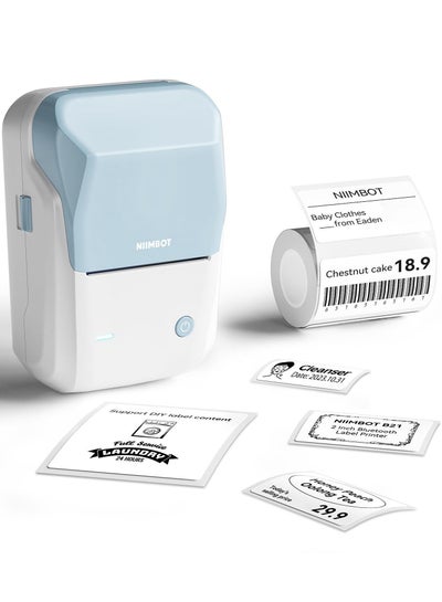Buy B1 Thermal Label Printer  with 1 Roll 50mm*30mm White Tape, Portable Bluetooth Label Maker with  20-50mm Print Width, USB Rechargeable, Easy to Use for Office, Home, Business, Blue in UAE