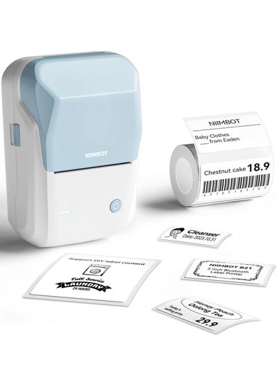 Buy B1 Thermal Label Printer  with 1 Roll 50mm*30mm White Tape, Portable Bluetooth Label Maker with  20-50mm Print Width, USB Rechargeable, Easy to Use for Office, Home, Business, Blue in Saudi Arabia