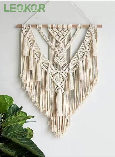 اشتري Wall Hanging Decor Woven Cotton Wall Art Fringe Woven Bohemian  Home Decoration 70*43CM Beige في السعودية