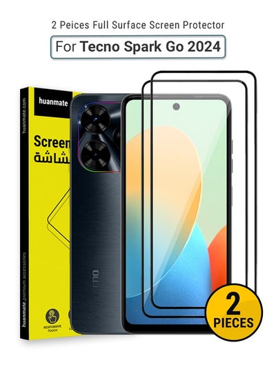 Buy 2 Pieces Tecno Spark Go 2024 Screen Protector – Premium Edge to Edge Tempered Glass, High Transparency, Delicate Touch, Anti-Explosion, Smooth Arc Edges, Easy Installation in Saudi Arabia