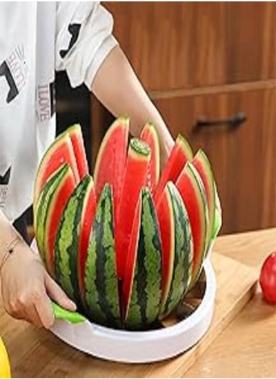 اشتري Watermelon Cutter, Extra Large Watermelon Cutter Slicer Tool, Stainless Steel Watermelon Slicer, Comfort Silicone Handle, Fruit Slicer Cutter Corer for Cantaloup Melon,Pineapple,Honeydew,Round في مصر