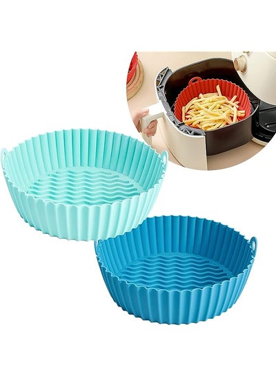 Buy inch Air Fryer Silicone Pot 2 Pack Reusable Air Fryers Baking Oven Accessories Non Stick Replacement Parts Tray (Blue&Green) in UAE