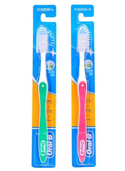 Buy Oral B123 Fresh Toothbrush - 40 Medium Multicolour , 2 Piece in Egypt