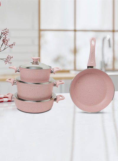 Buy 7 Pieces Turkish Granite Cookware Set with Steel Lid - Pink in Saudi Arabia