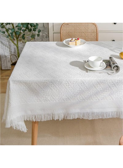 Buy Cotton Linen Lace Rectangle And Round Tablecloth Table Cover with Tassel in UAE