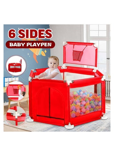 اشتري Baby Playpen Safety Kids Play Yard Baby Indoor Playpen Safety Play Yard for Toddler Red في السعودية