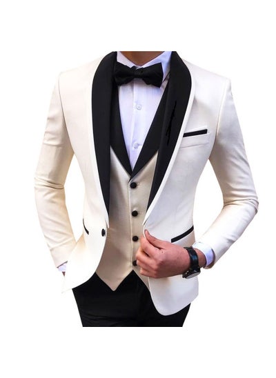 اشتري Mens Slim Fit Suit Wedding Fashion Set White في السعودية