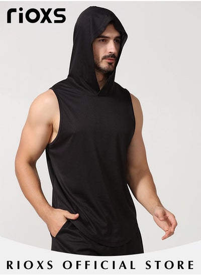 Buy Men's Workout Muscle Shirts Sports Training Sleeveless Gym Shirts Fitness Bodybuilding Hooded Tank Tops in UAE