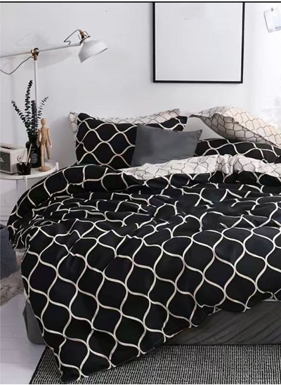 Buy Variance Sizes Geometric Pattern Duvet Cover (Comforter Cover) Set Black & Cream Bedding Set Reversible style. in UAE