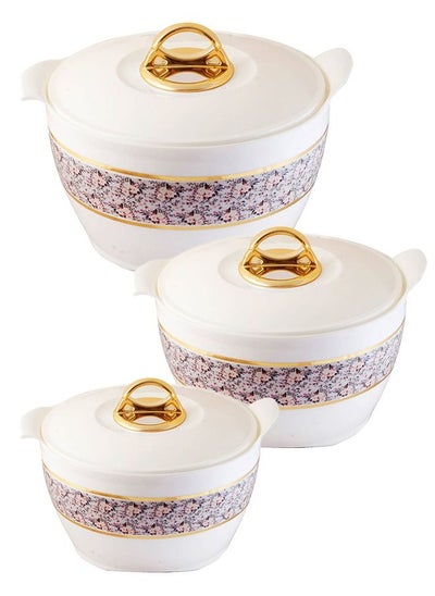 اشتري Rashi Olivia Premium Insulated Casserole Set of 3 Pieces-1800ml,2600ml and 3600ml, White. في السعودية