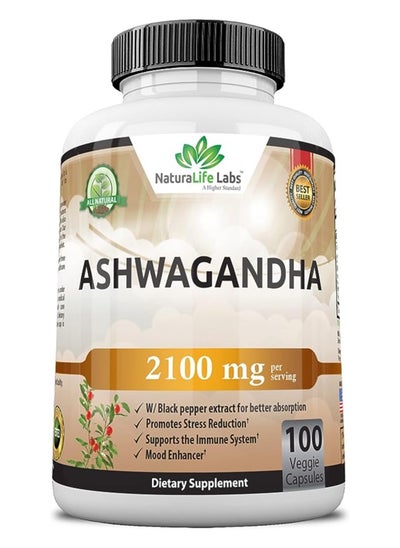 Buy NaturaLife Labs Ashwagandha 2100 mg 100 Vegan Capsules in UAE