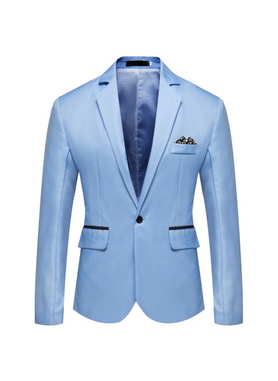 Buy Mens Fashion Autumn Suit Slim Fit Single-Breasted Blazer Sky Blue in Saudi Arabia