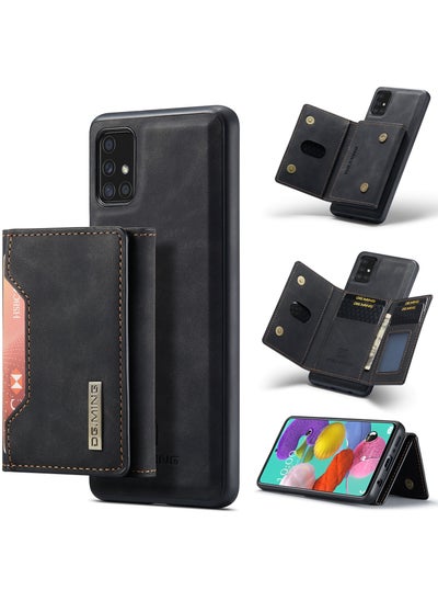 Buy CaseMe Wallet Case for Samsung Galaxy A51 DGMING Premium Leather Phone Case Back Cover Magnetic Detachable with Trifold Wallet Card Holder Pocket - Black in Egypt