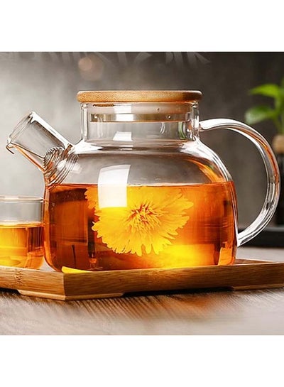 اشتري Cosy-ycy glass teapot with a filter coil, teapot with strainer for loose tea,tea kettle safe on stovetop, bamboo lid with stainless steel bottom and filter coil(1000ml/35oz) في مصر