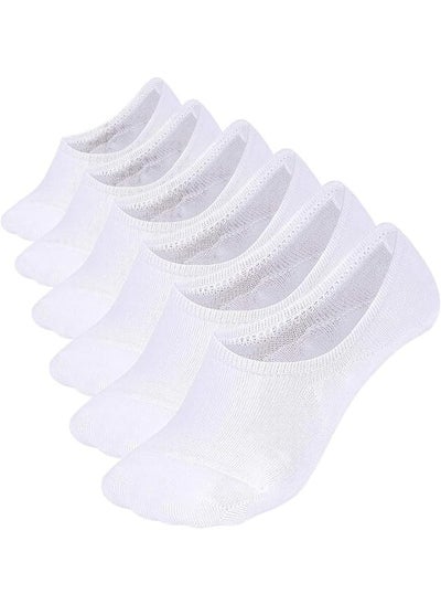 Buy 6 Pairs mens no show socks - cotton non-slip loafer sock - invisible liners - free size EU 40 to 45 (WHITE - 6 pairs pack, 6) in UAE