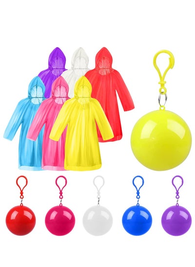 اشتري Disposable Emergency Rain Ponchos, Waterproof Raincoats Packaged in Keychain Balls with Hooks, Colorful Portable Adult Rainwear for Camping, Cycling Outdoor Activities 6 Pieces في الامارات