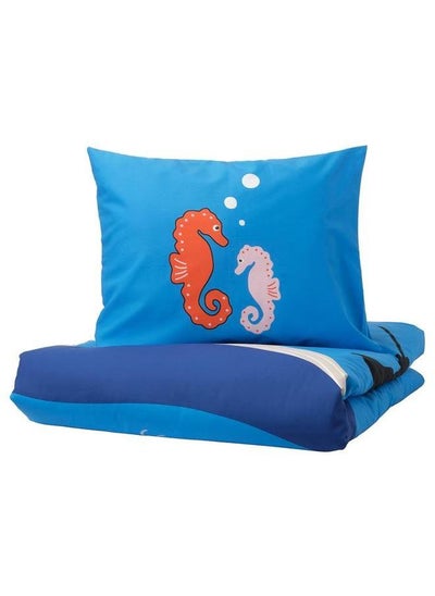 Buy Duvet Cover And Pillowcase Ocean Animals Pattern Multicolour 150X200 50X80 Cm in Saudi Arabia