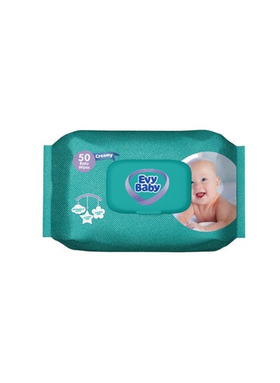 Buy Evy Baby, Wipes, Creamy - 50 Pcs in Saudi Arabia