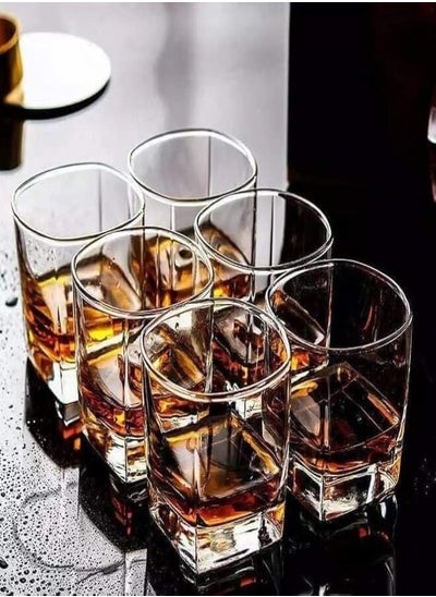 Buy Premium Old Fashioned Square Classic Whiskey Glasses Set 6, Transparent, 200ml, Bar Glasses for Scotch, Bourbon, Liquor and Cocktail Drinks in Egypt