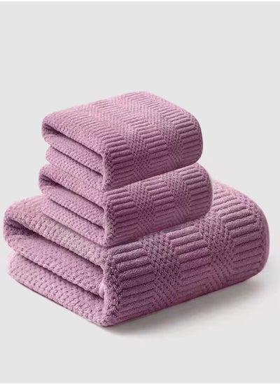 Buy 3 Pcs Bath Towel Set, Coral Fleece Soft Absorbent Household Towel, Soft & Absorbent Bathroom Towels Set(1*70x140cm Bath Towel, 2*73x33cm Hand Towel)- Purple in Saudi Arabia