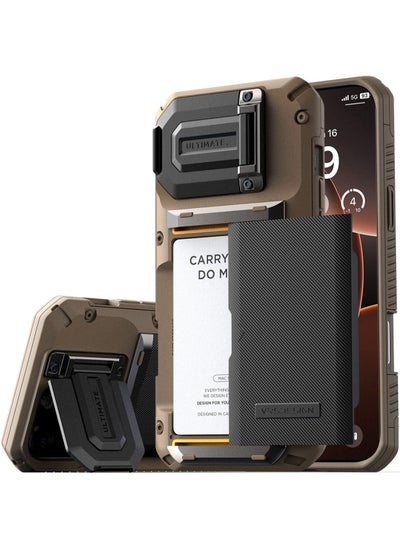 اشتري Damda Glide Duo Guard iPhone 16 Pro MAX Case Cover Wallet with Semi Automatic Credit Card Holder Slot [4 Cards] & Camera Lens Protector Kickstand - Khaki Groove في الامارات