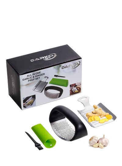 Buy All in One Set Garlic Mincer, Crusher, Ginger Peeler With Silicone Roller Peeler in UAE