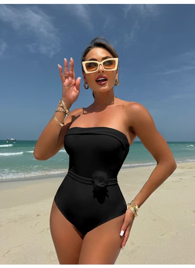 اشتري Versatile Floral Drawstring Bikini Swimsuit 2024Black Black في الامارات