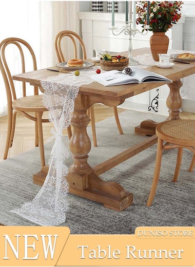 اشتري Table Runner, Embroidered and Durable White Lace Table Runner, 35*300 CM with Rustic Vintage Lace Tablecloth for Wedding Party Holiday Home Dinner Kitchen Tables في الامارات