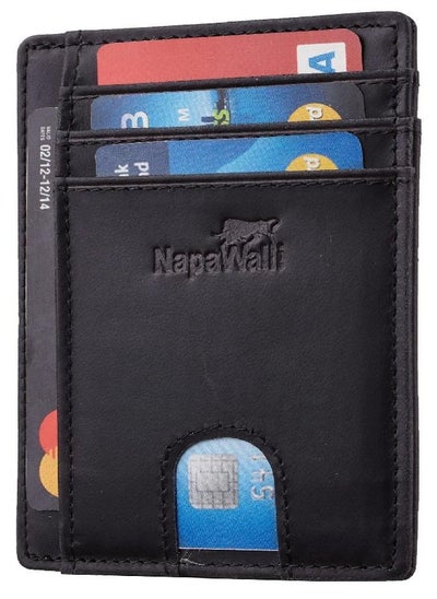 اشتري Toughergun RFID Blocking Minimalist Genuine Leather Slim Front Pocket Wallet U (Georgia Black) في الامارات