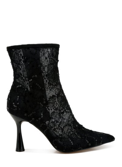 Buy Sequin Lace Boots in Black in UAE