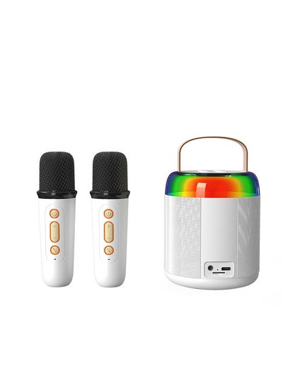 Buy Karaoke Machines Portable Bluetooth Speaker Home Wireless Karaoke Sound Microphone Outdoor Singing Microphone with Microphones Led Light and Voice Changing Effects (White) in UAE