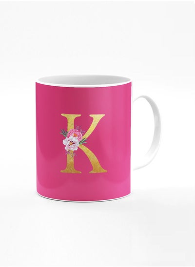 اشتري Designer Printed Coffee Mug 11oz Ceramic Personalised Gift Mugs Cup -Custom Monogram Initial Letter Floral Pattern Alphabet - K (Dark Pink Rose) في الامارات