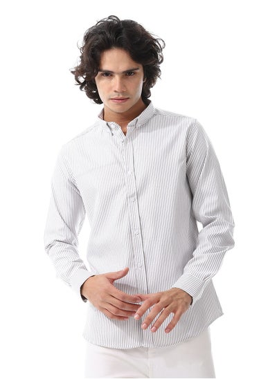 Buy Candy Stripes Pattern Turn Down Collar Oxford Shirt_ White & Light Grey in Egypt